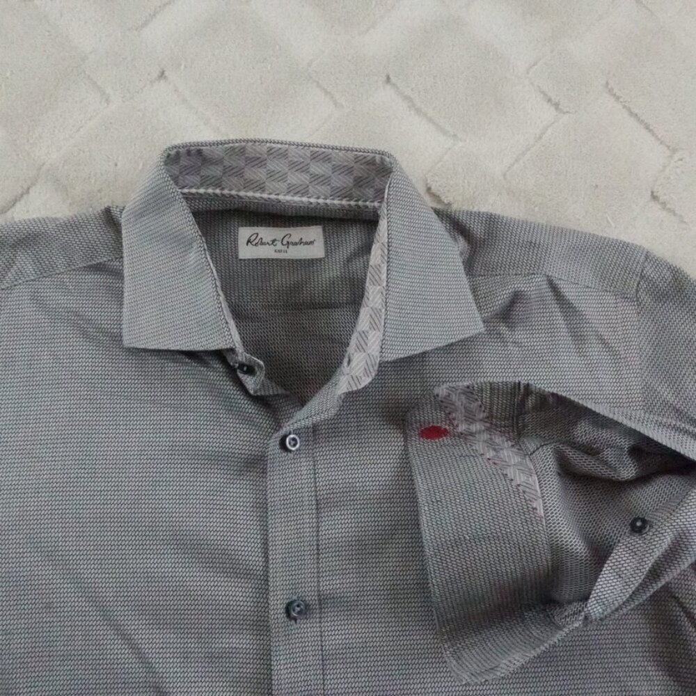 Robert Graham Dress Shirt Mens 16-41 Gray Geometric Print Formal Preppy